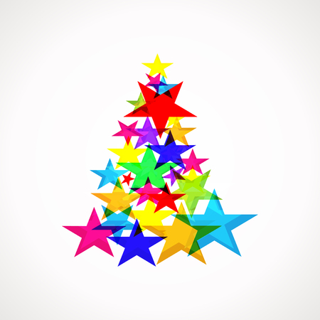 Background with Christmas tree made up of colored starsのイラスト素材
