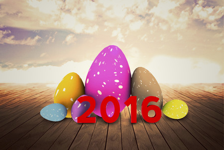 Cheerful Easter background with colorful decorated eggs