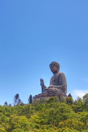 Tian Tan Buddha with blue skyの写真素材
