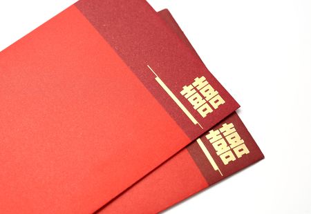 Red chinese wedding invitation cardの写真素材