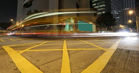 Fast moving bus at night