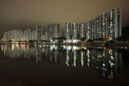 Hong Kong public housing and riverの写真素材