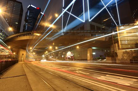traffic in Hong kong at nightの写真素材