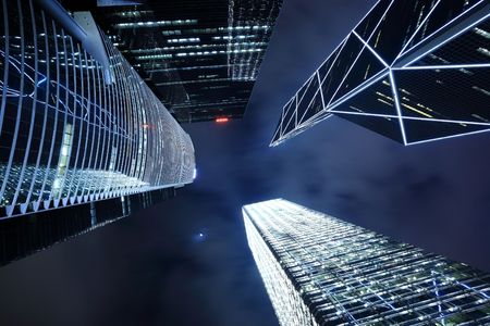 skyscraper in Hong Kong at nightの写真素材