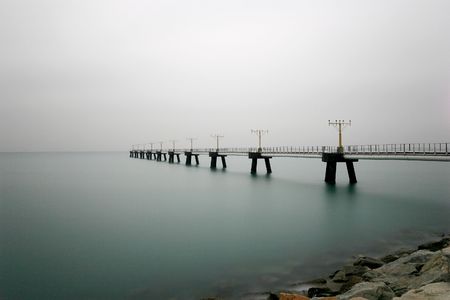 airport runway landing light on the seaの写真素材
