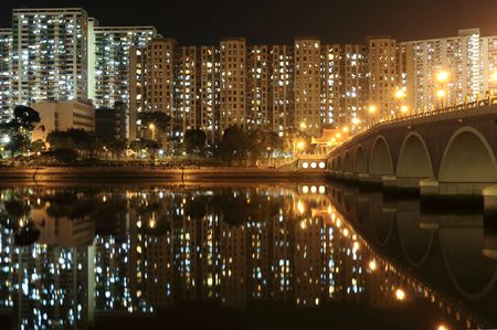 Residential Apartment Buildings in Hong Kong at night