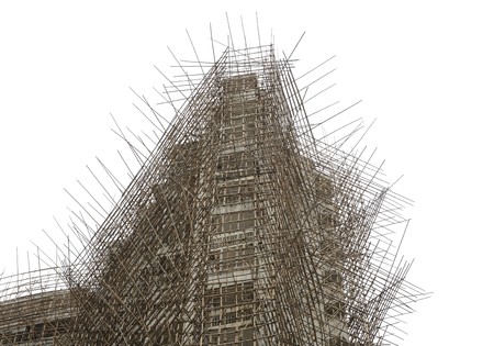 bamboo scaffolding in construction siteの写真素材