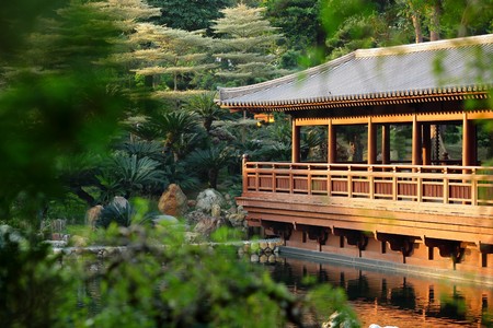 chinese building in gardenの写真素材