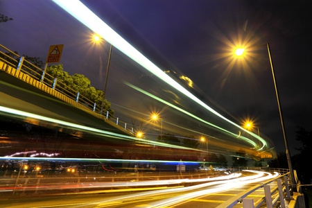 Highway traffic at nightの写真素材