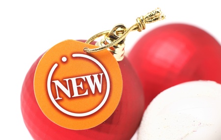 christmas balls with new tagの写真素材
