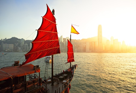 sailboat in Hong Kong harborの写真素材