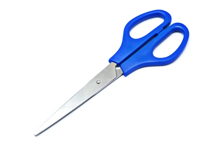 blue scissors isolated on white backgroundの写真素材