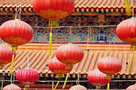red lantern in chinese templeの写真素材