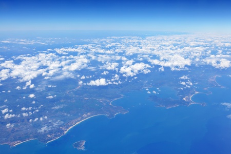 Aerial picture of coast cityの写真素材