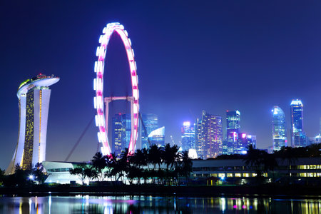 Singapore city skyline at nightのeditorial素材