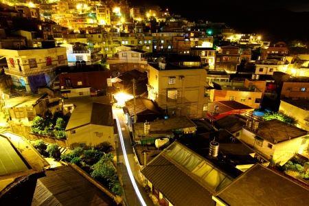 chiu fen village at night, in Taiwanの写真素材