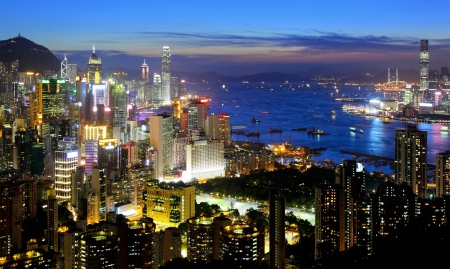 Hong Kong city at nightの写真素材