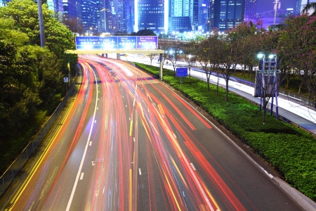 traffic in city at nightの写真素材