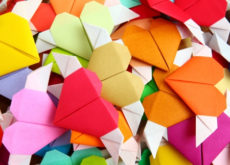 heap of origami colorful heartの写真素材