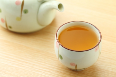 Cup of tea with teapotの写真素材