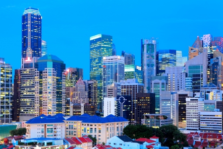 Skyline of Singapore at nightの写真素材