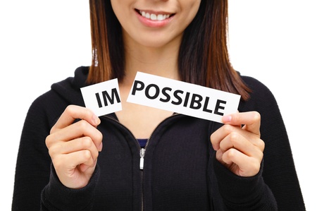 Woman break impossible text cardの写真素材