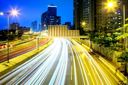 traffic in city at nightの写真素材