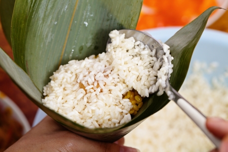 Homemade rice dumpling processの写真素材