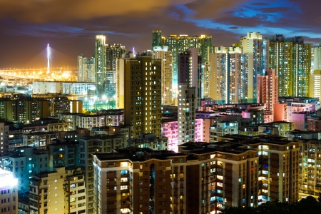 Hong Kong city at nightの写真素材