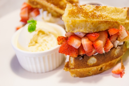 Waffles with strawberriesの写真素材