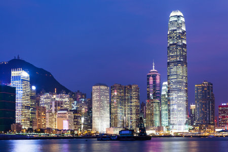 Hong Kong city at nightのeditorial素材