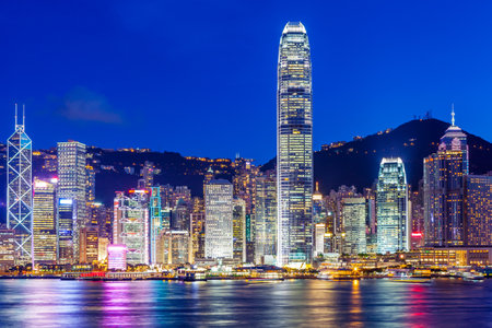 Hong Kong skyline at nightのeditorial素材