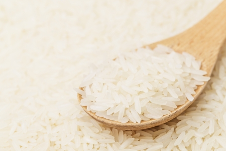 White rice on teaspoonの写真素材