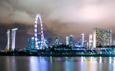 Singapore city skyline at nightのeditorial素材