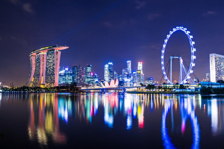 Singapore city skyline at nightのeditorial素材