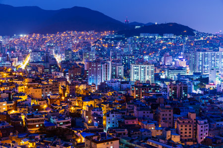 Busan city in South Korea at nightのeditorial素材
