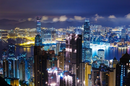 Hong Kong skyline from Peak at mid nightの写真素材