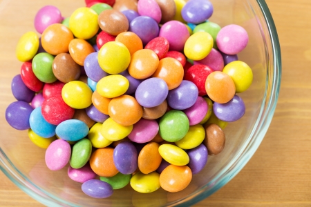 Colorful candy in bowlの写真素材