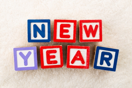 new year wooden toy blockの写真素材