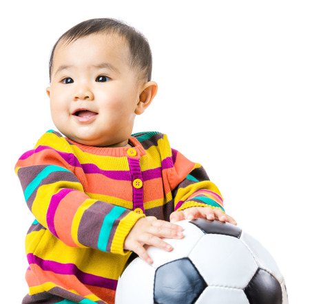Baby football lover isolated on whiteの写真素材