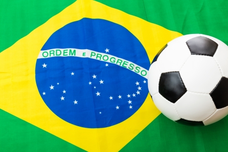 Brazil Flag and footballの写真素材