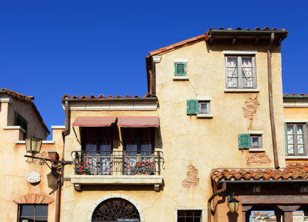 Mediterranean house with clear blue skyのeditorial素材