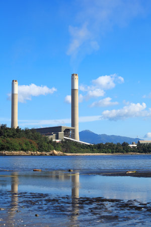 Coal plant and seaのeditorial素材