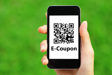 Coupon QR code on smart phone の写真素材