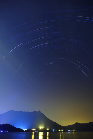 Star trail with seascapeの写真素材