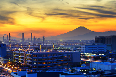 Industrial plant during eveningの写真素材