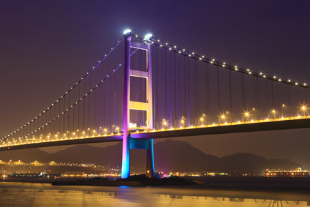 Cable bridge in Hong Kong at night