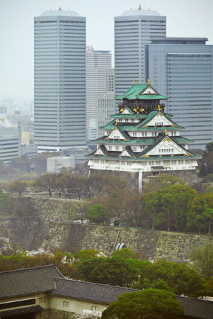 Osaka city with historical castleのeditorial素材