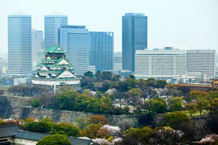 Osaka city with castleのeditorial素材