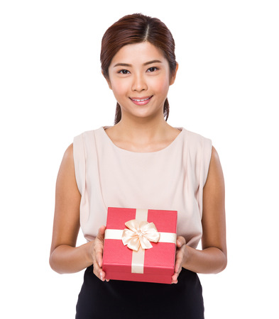 Woman hold with gift boxの写真素材